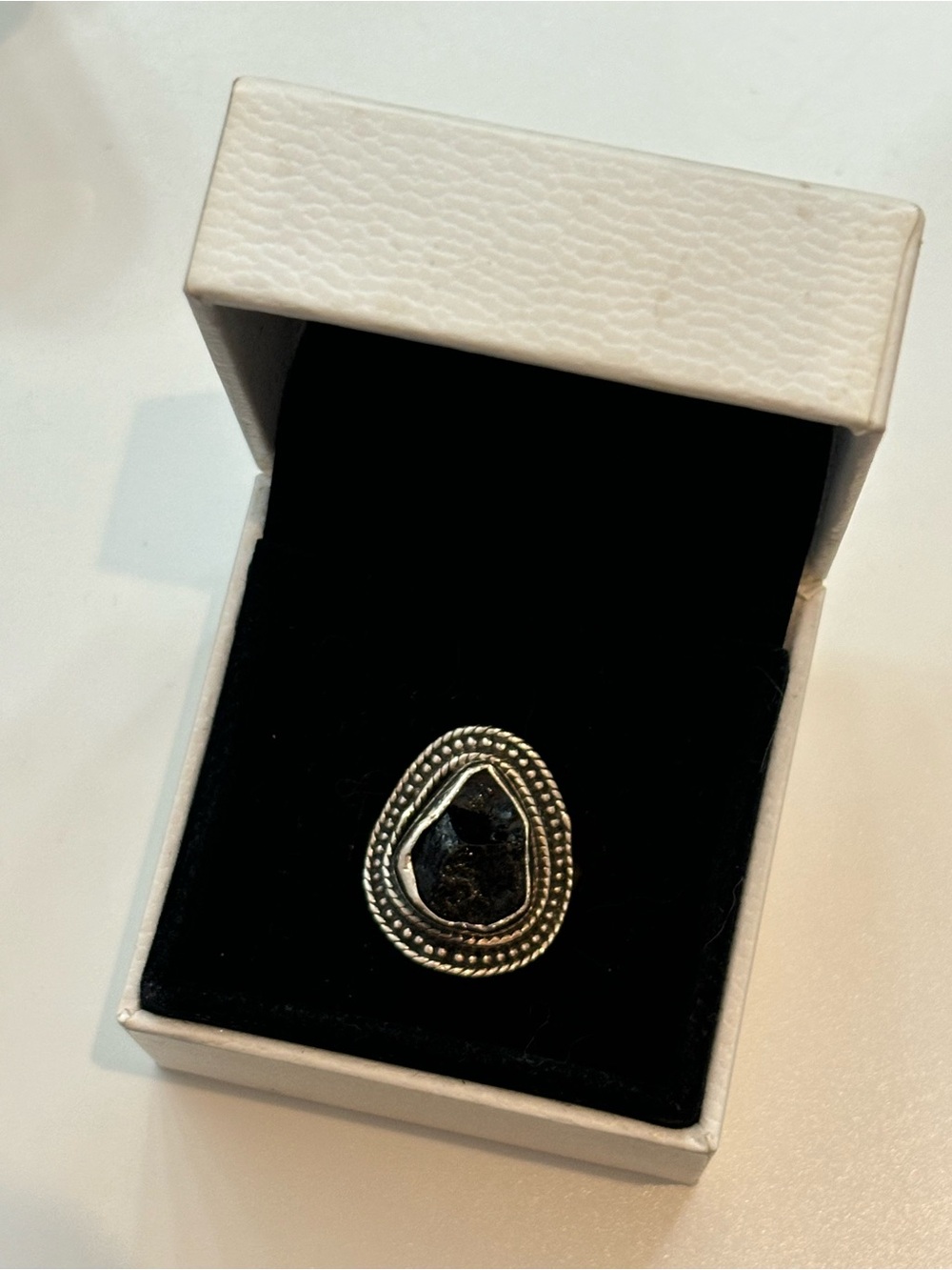 Sterling Silver Black Stone Teardrop Ring